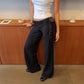 Women Y2K Low Rise Flared Trousers Side Waist Cutout Tie Up Slim Fit Stretchy Bootcut Pants Retro Street Daily Pants