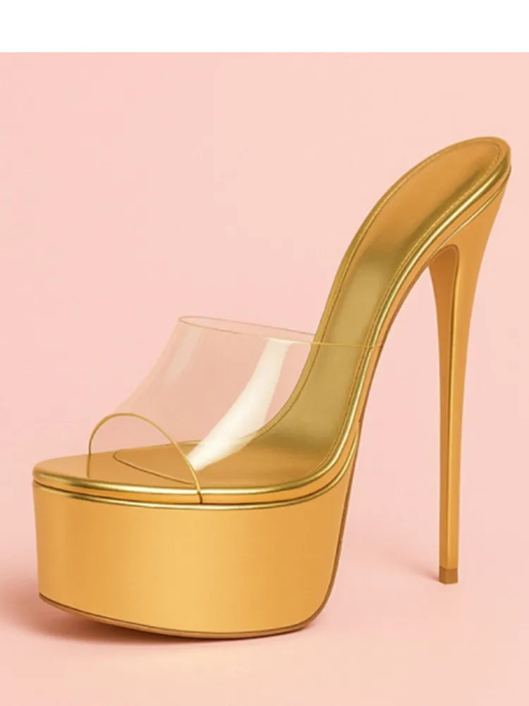 Summer New Women's Thick Bottom, Fine High Heels, Toothed Cool Slippers, Fashion Show, Party, Ultra High Heel Sandals