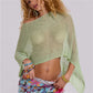 Women Sexy Sheer Cover Ups Solid Color See Through Off Shoulder Shrug Pullover Tops Mesh Knit Poncho for Beach