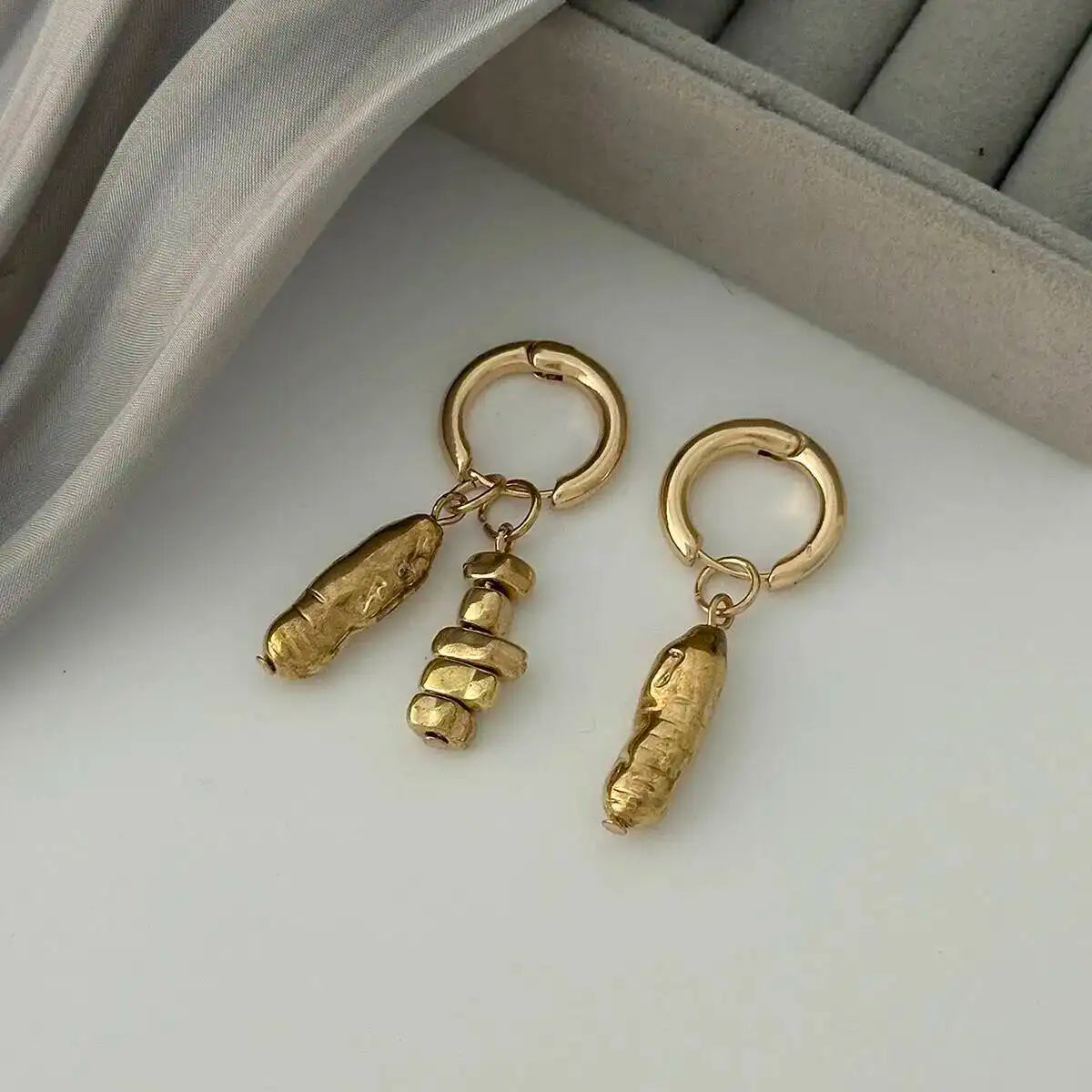 Women's Punk Asymmetric Metal Beaded Pendant Drop Earrings Simple Irregular CCB Trendy Party Jewelry Gift