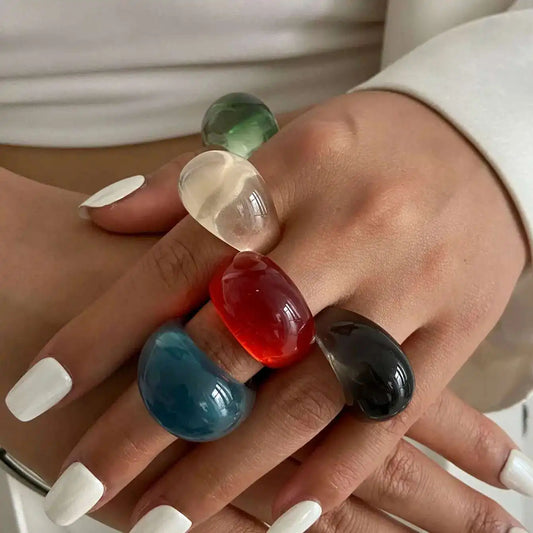 Y2K Kpop Colorful Resin Plastic Finger Rings for Women Trend New Fashion Boho Irregular Rings Aesthetic Jewelry Gift