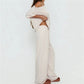 Off Shoulder Striped 2 Piece Outfit Women Loose Short Sleeve Crop Top Drawstring Wide Leg Pants Casual Lounge Pajama Set