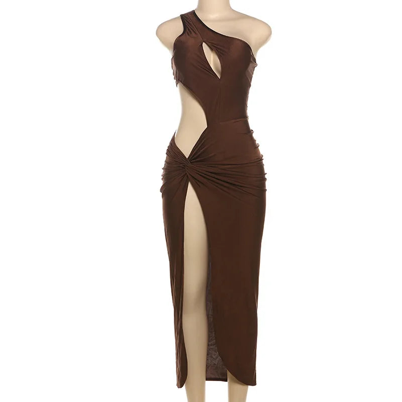 One Shoulder Hollow High Split Dress Sexy Black Party Long Dresses for Woman Club Outfits 2025