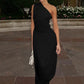 One Shoulder Pleated Long Dresses Asymmetrical Elegant Summer Dress Woman 2025 Resort Wear