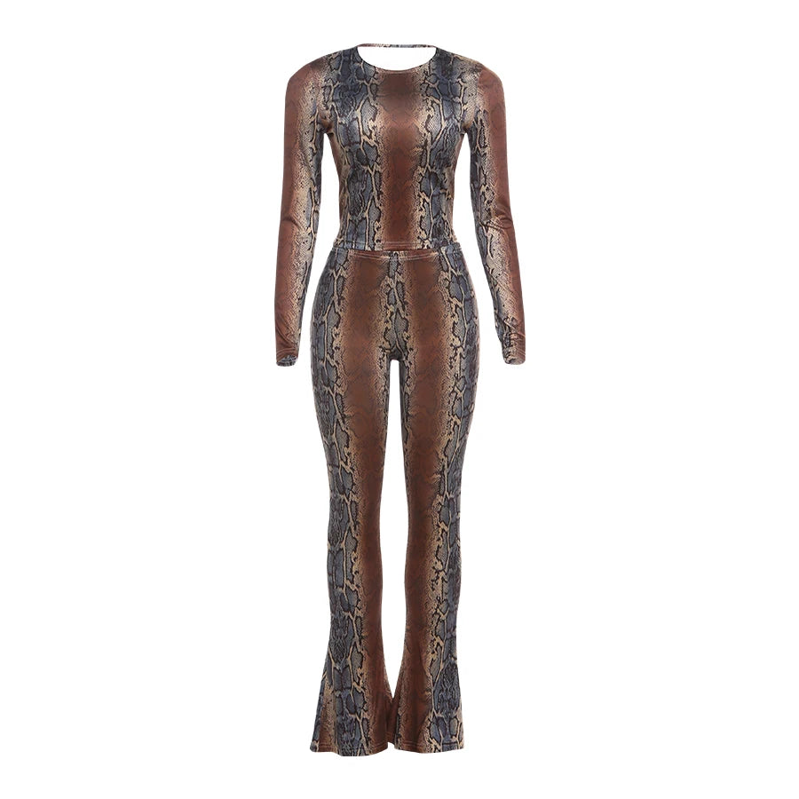 Snake Colorful Print 2-Piece Set Women Tracksuit Tight Crop Tops+Leggings Matching Stretch Streetwear Hipster Outfits