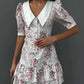Short Sleeve Floral Mini Dress For Women Robe Turn-down Collar Elegant French Dress Ladies Fashion High Waist Dresses