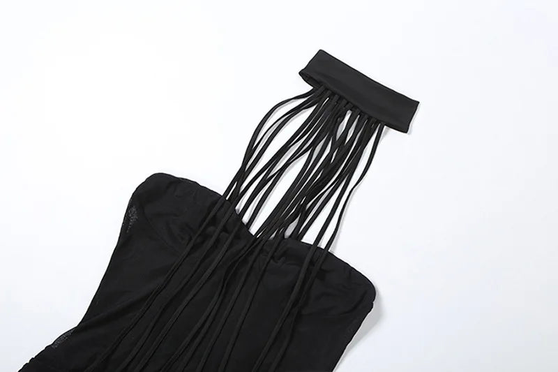 Black Halter Neck Mini Dress Woman Clothes Sexy Club Outfits Going Out Mesh Sheer Dresses New Arrival 2026