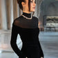 Full Sleeve Turtleneck Mesh Patchwork Long Dress Woman Elegant Velvet Slim High Waist Evening Prom Party Elegant Bodycon