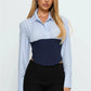 Striped Long Sleeve Corset Shirt Womens Button Up Fall Stylish Layering Tie Back Crop Shirts Blouse Fashion Streetwear