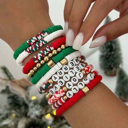Exquisite Cute Christmas Series Stacking Bracelet Women Trendy Creative Soft Ceramic Acrylic CCB Bracelets Party Jewelry