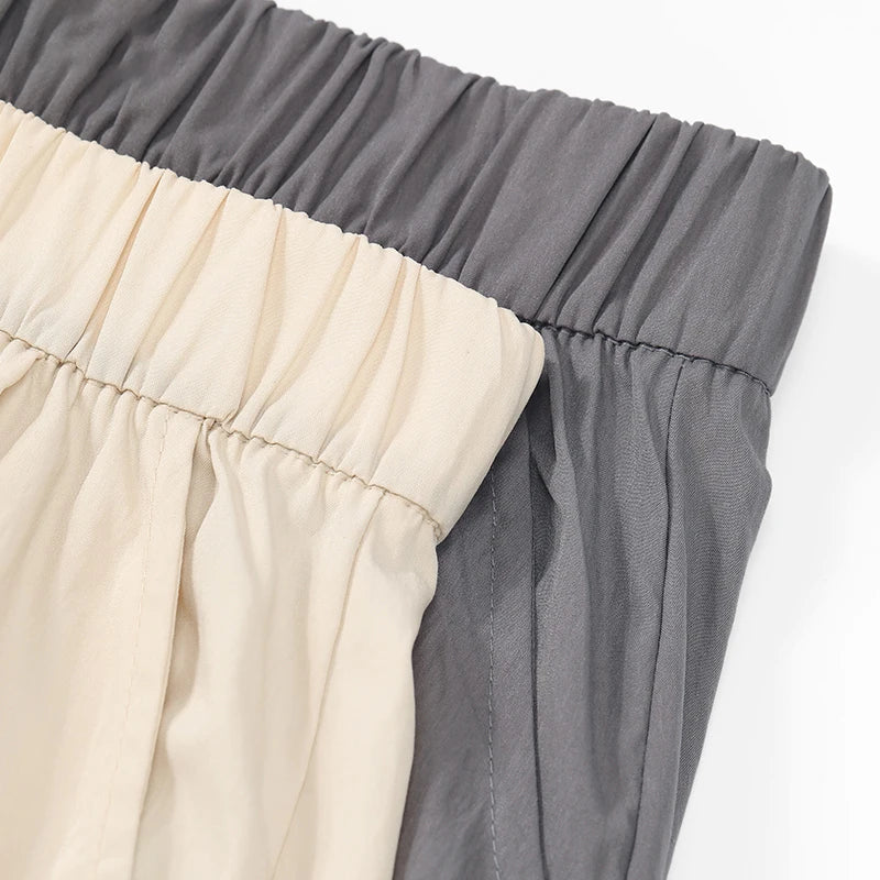 Elastic Waist Pleated Side Pocket Wide Leg Cropped Pants for Women