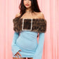 Leopard Furry Patchwork Mini Dress Woman Fake Diamonds Decoration Slash Neck Full Sleeve Backless Fashion Bodycon
