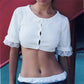 White Lace Trim Cropped Cardigan Women Puff Short Sleeve Peter Pan Collar Button Knit Shrug Crop Top Y2K Streetwear