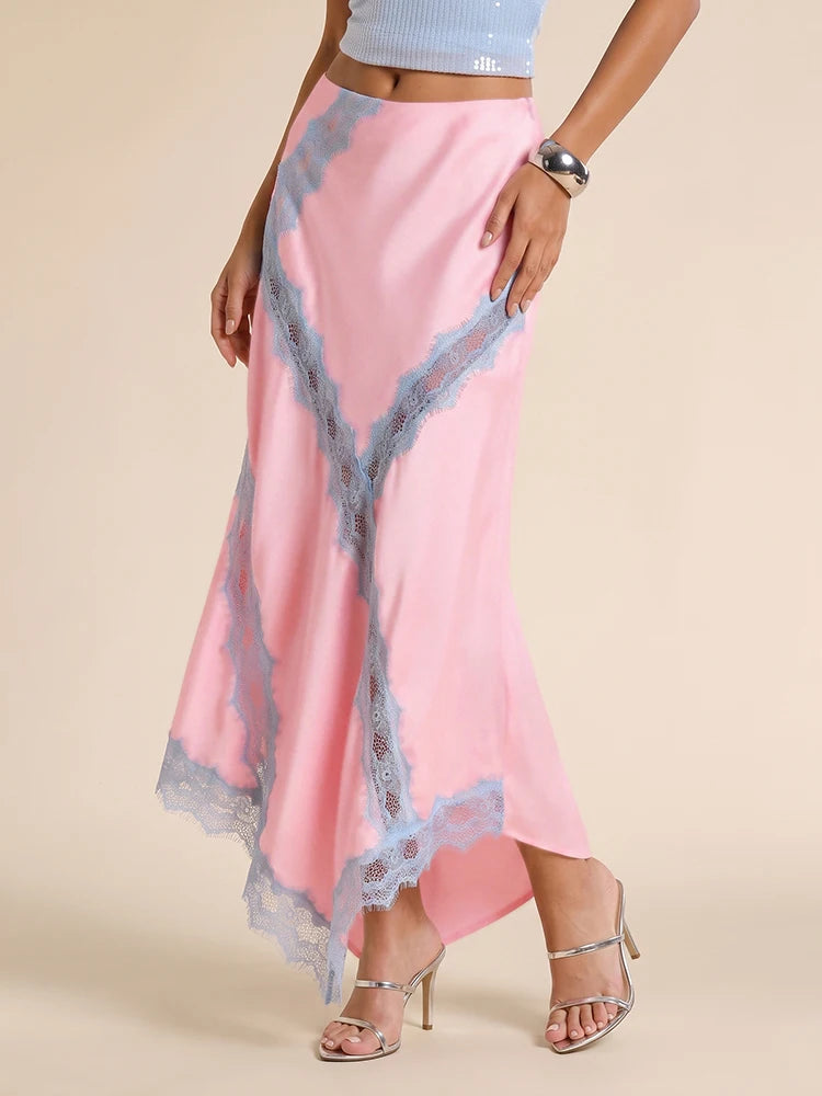 Lace Decoration Long Skirts Woman Summer Trend Elastic Waist Wrap Hip Daliy Street Y2K Elegant Style Classic Bottoms