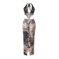 Leopard Print Lace Splicing Cutout Halter Long Dress Summer 2025 Sexy Maxi Dresses for Women Vacation Outfits