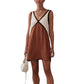 Women Y2k V Neck Short Tank Dress Patchwork Sleeveless Babydoll Mini Dresses Elegant Boho Vacation Sundress