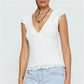 Women Summer White Lace V Neck Cami Top Ruffle Trim Cap Sleeve Slim Fit Crop Top Elegant Party Clubwear Y2K Streetwear
