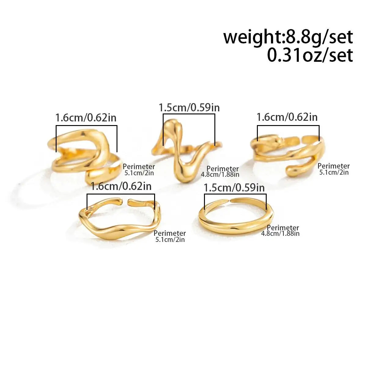 5Pcs/Set Trendy Irregular Geometry Opening Foot Rings for Women Unique Golden Adjustable Toe Rings Summer Beach Jewelry