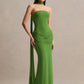 Women Strapless Mermaid Sexy Maxi Dress Detachable Choker Neck Tie Ruched Waist Bodycon Long Evening Party Dress