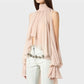 Chic Halter Neck Chiffon Blouse for Women Tie Back Asymmetrical Hem Flare Sleeve Sheer Mesh Top Casual Summer Party Club
