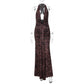 Leopard Print Backless Sexy Maxi Dress Women Gown Elegant Halter Deep V Neck Sleeveless Bodycon Draped Club Long Dress