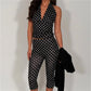 Women Polka Dot 2Piece Outfits Halter Deep V Backless Crop Top Capri Pants Set Sexy Bodycon Summer Club Party Tracksuit