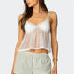 Women's Summer Babydoll Crop Tops Sexy Ladies Sleeveless Spaghetti Strap Sheer Camisole Cami Tank Tops Party Clubwear