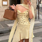 Ruched Elegant Sling Dress + Scarf Woman Polka Dot Print Low-Neck Backless Irregular Hem Street Y2K Style Mini Bodycon