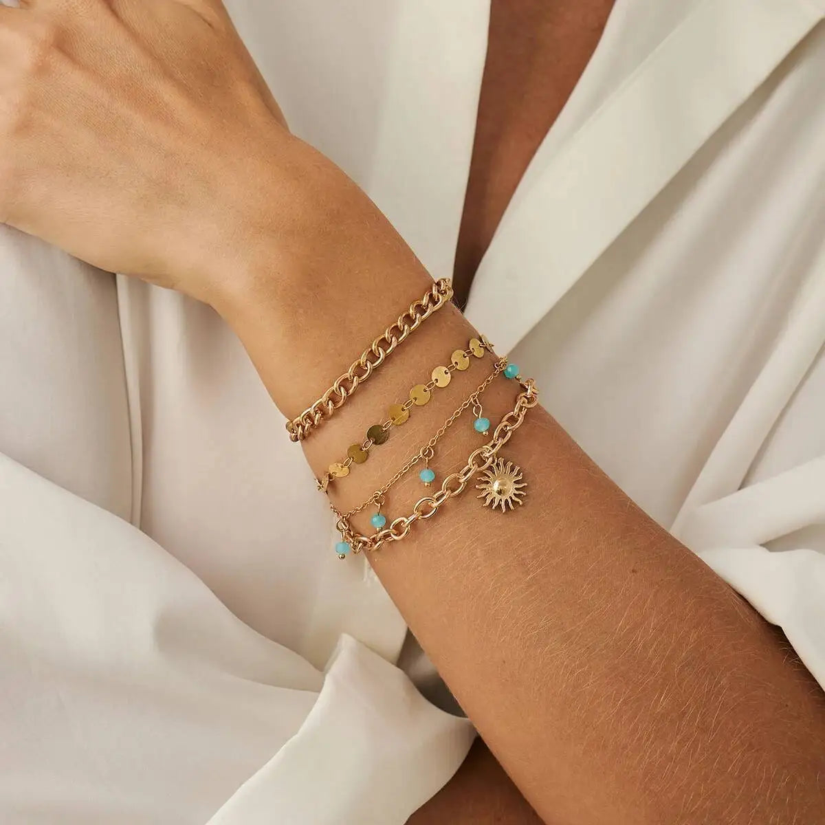 4 Pcs/Set Y2k Trendy Bohemia Imitation Crystal Sunflower Bracelets for Women Creative Exquisite Party Banquet Jewelry