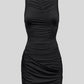 Women Sleeveless Turtleneck Bodycon Mini Dress Diagonal Ruched Wrap Hem Slim Short Dress Elegant Club Night Out Dresses