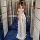 Backless Halter Neck Lace Maxi Dress Cutout Waist Tiered Ruffle Sheer Long Skirt Slim Evening Club Party Vacation Dress