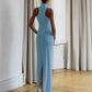 Backless Dress Women Elegant Summer Trend Halter Solid Folds Metal Knots Sleeveless Sexy Slim Banquet Party Bodycon