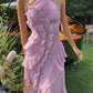Elegant Off-shoulder Ruffle Sexy Maxi Dress Women Fashion Halter Sleeveless Backless Draped Pleated Club Party Dress