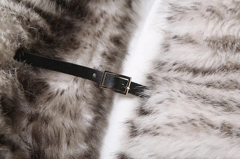 Metal Leather Buckle Faux Fur Crop Jacket Woman Streetwear Fashion Sexy Winter Coats 2025 New Arrivals