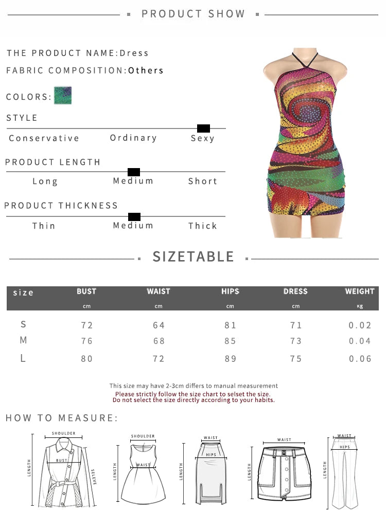 Sexy Backless Mini Dress Woman Colorful Print Lace-Up Halter Off Shoulder Skinny Wrap Hip Midnight Club Party Bodycon