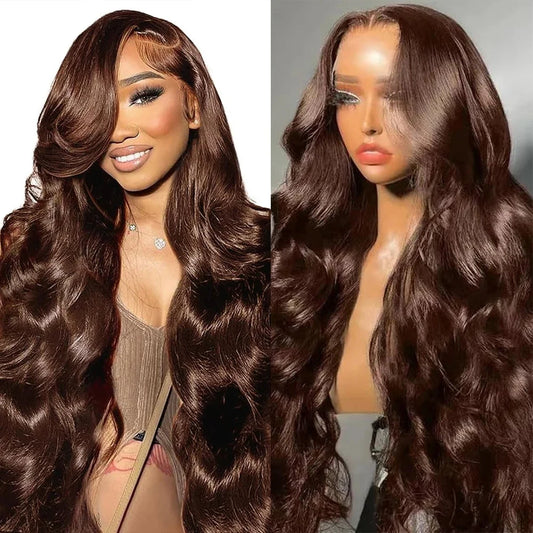 Chocolate Brown Body Wave Transparent 13x6 13x4 HD Lace Frontal Colored Human Hair Wig