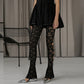 Women's Lingerie Lace Flare Pants High Waist Side Cutout Mini Bow Slim Fit Sheer Mesh Leggings Trousers Club Streetwear