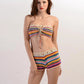 Beach Sexy Women 2 Piece Set knit Stripe Vacation Hollow Shirring Bra Tops+ Shorts Classic Stretch Matching Clubwear