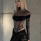 Patchwork Half Turtleneck Bodysuits Women See Through Fake Fishbone Decoration Sexy Party Street Fashion Midnight Outfit