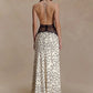 Polka Dot Backless Sexy Maxi Dress Women Gown Elegant Patchwork Lace Halter Deep V Neck Sleeveless Bodycon Club Dress