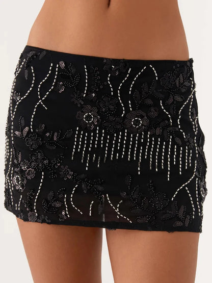 Sequins Sexy Mini Skirt Women Fashion Sparkle Low Waist Hot Skirts Female Elegant Beach Club Party Skirt Ladies Bottom