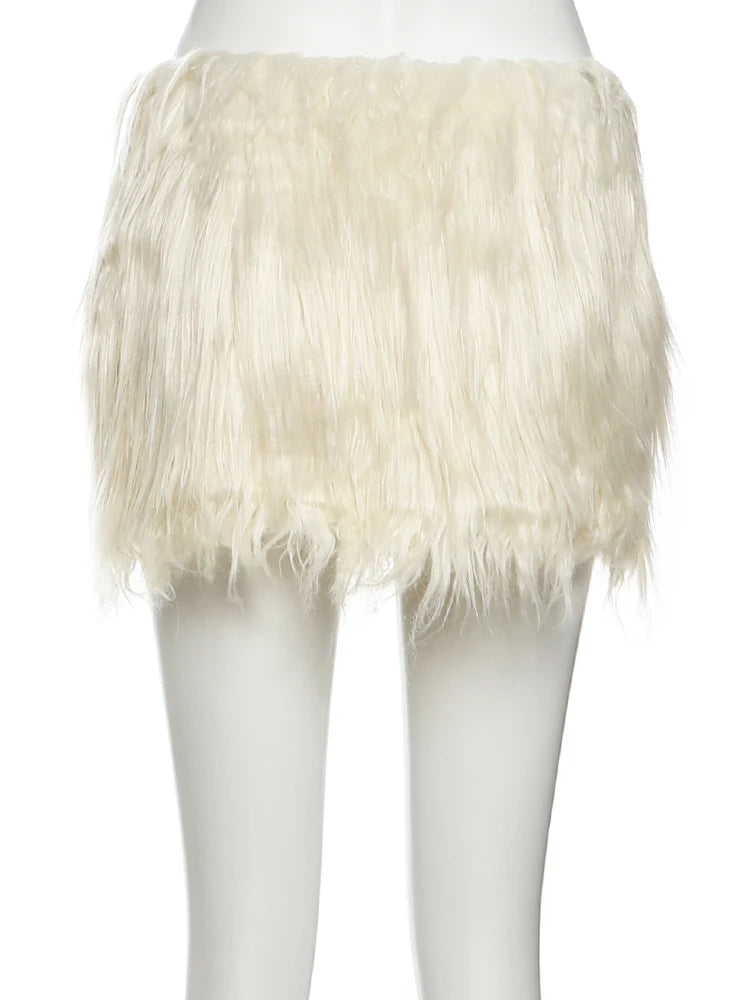 Sweet Elegant 2-Piece Set Women Elastic Y2K Patchwork Tube Tops+Fur Peach Hip Skirts Matching Midnight Party Clubwear