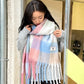 Warm Dopamine Color Block Rainbow Fringe Scarf For Women