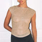 Women's Glitter Lurex Sparkly Crop Top Boat Neck Short Sleeve Ruched Bust Slim Fit for Nightclub and Party Events