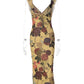 Women Floral Mesh Sexy Midi Dress Ruffle Spaghetti Strap Deep V Neck Bodycon Summer Party Holiday Elegant Long Dresses