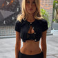 Summer T-Shirt Women Hottie Single-Breasted Fashion Classic Short Sleeve O-Neck Sexy Midnight Street Party Club Crop Tops
