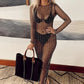 Women's Beach Bikini Cover Up Bathing Suit Fish Net Pearl Rhinestone Mesh See Through Swimsuit Beachwear Dresses