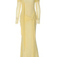 Off Shoulder Long Sleeve Maxi Dress Yellow Mesh Elegant Dresses for Woman for Party Outfits Autumn 2025