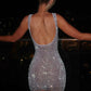 Glitter Backless Sexy Mini Dress For Women Robe Fashion New Square Collar Sleeveless Sparkle Bodycon Club Dress Vestido
