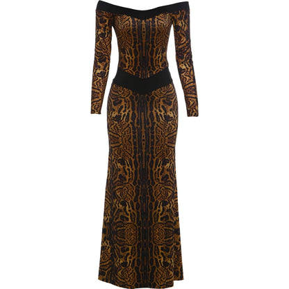 Full Sleeve Sexy Leopard Backless Dress Women Autumn Trend Color Blocking Hollow Elegant Fashion Party Street Bodycon